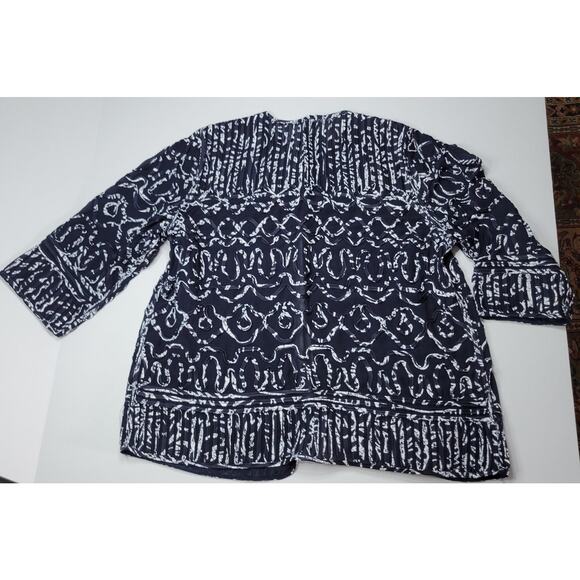 Chico's Travelers Navy Blue White 3/4 Sleeve Mesh Magnetic Jacket Cardigan Sz 3 - Picture 8 of 9